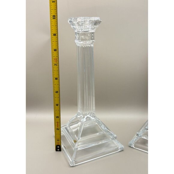 Vintage Crystal Pillar Candle Holders Elegant Columns Art Deco 10" Candlesticks - Picture 3 of 11